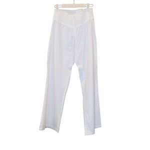 A Pea In The Pod Smocked Waist Linen Blend Straight Leg Maternity Pants White XS